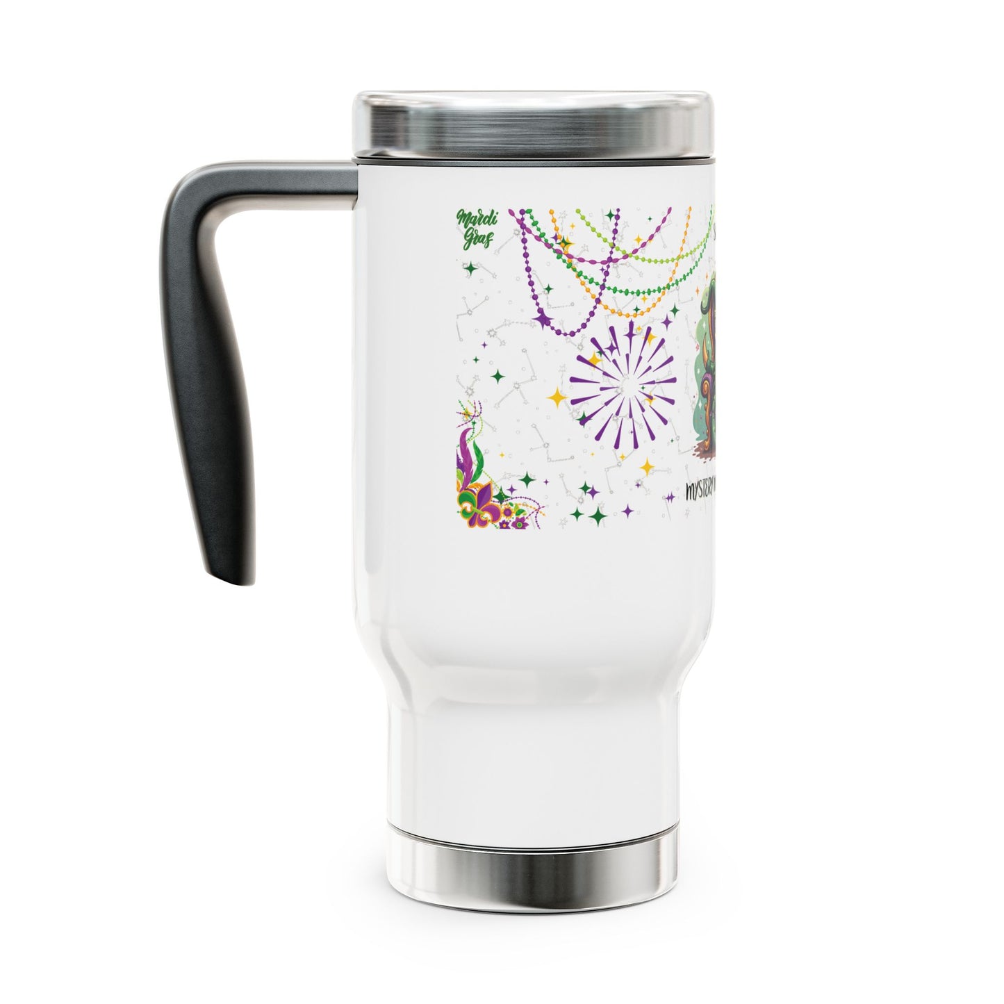Scorpio Stainless Steel 14oz Travel Mug - Mardi Gras Design