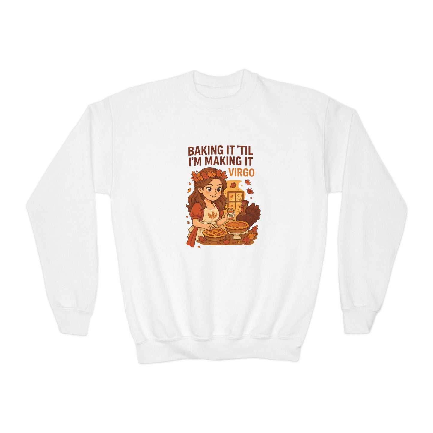 Virgo Thanksgiving-Themed Youth Crewneck Pullover Sweatshirt