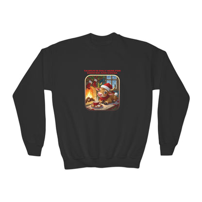 Taurus Christmas-Themed Youth Crewneck Pullover Sweatshirt