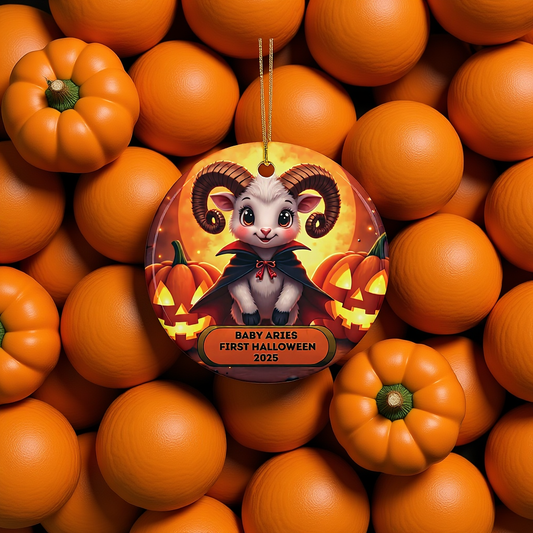 Baby Aries 2025 Halloween Round Ceramic Ornament