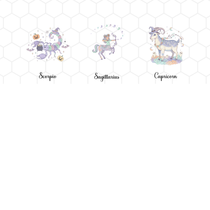 Zodiac Halloween Pastel Colored Clipart Bundle | 12 PNGs | Cute Zodiac Signs | Halloween Art for Crafts & Sublimation | Digital Download