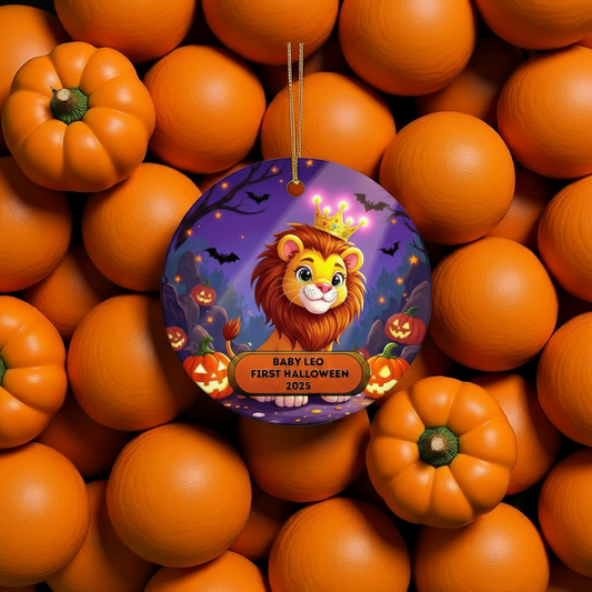Baby Leo 2025 Halloween Round Ceramic Ornament